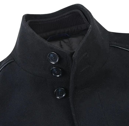 Mens Black Overcoat - Black Slim Fit Wool Blend Short Coat with Detachable Full Zipper
