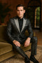 Black and Silver Floral Tuxedo Suit for Men – Luxury Two-Piece Formal Suit with Satin Lapel and Bow Tie