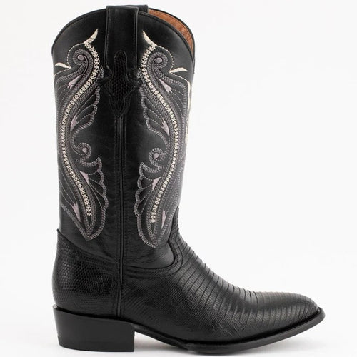 Ferinni Boot - Mens Dress Cowboy Boot - Ferrini Men's Taylor Lizard Round Toe Handcrafted - Black in Black