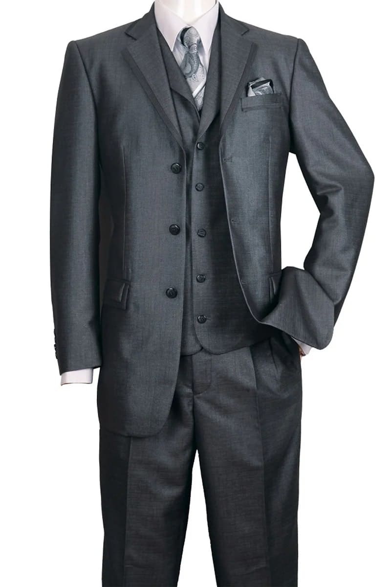 Men'S 3 Piece 3 Button Fashion Suit With 2 Tone Lapels Dark Navy - Three Piece Suit
