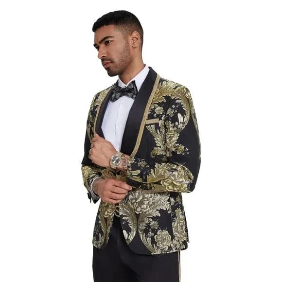 2026 Prom Special Black Paisley 2pc Mens Suit by Tazzio