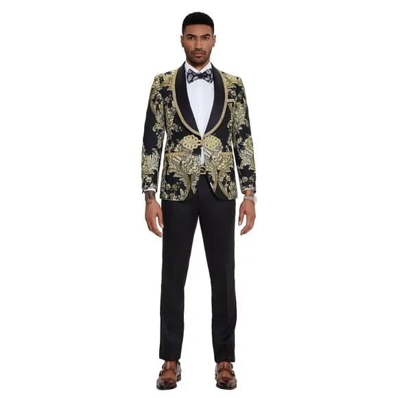 2026 Prom Special Black Paisley 2pc Mens Suit by Tazzio