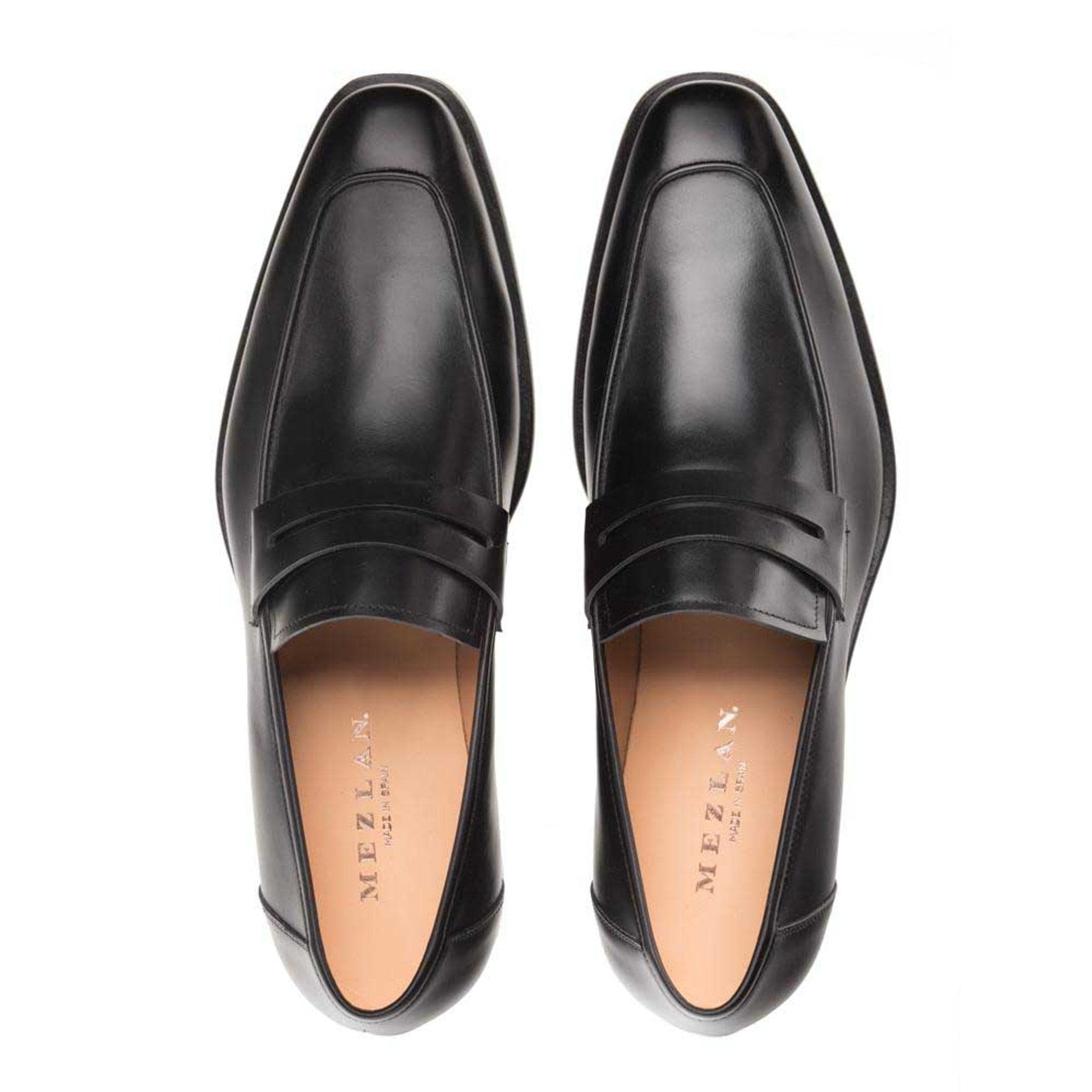 Mezlan Black Burnished Calfskin Penny Loafer for Men – Luxury Handmade Dress Shoe