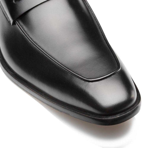 Mezlan Black Burnished Calfskin Penny Loafer for Men – Luxury Handmade Dress Shoe
