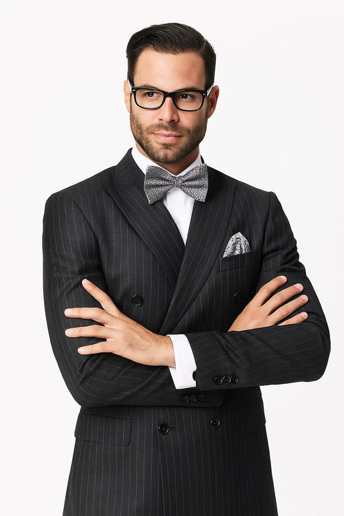 Black Double Breasted Pinstripe