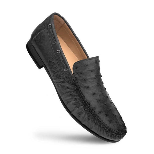 Genuine Ostrich Black Moccasin Slip-On Loafers for Men by Mezlan – Made in Spain