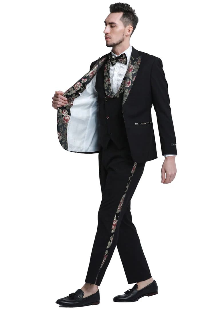 Men's One Button Vested Prom & Black Wedding Tuxedo