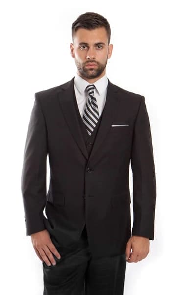 Charcoal Wool Windowpane 2 Button Vested Suit