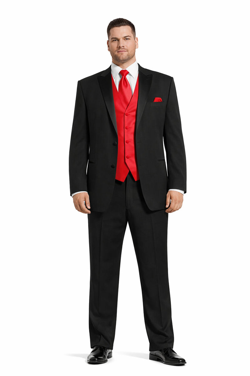 Black Suit With Red Vest and Tie Set