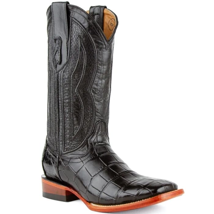 Ferinni Boot - Mens Dress Cowboy Boot - Ferrini Men's Stallion Alligator Belly Boots Square Toe Black in Black