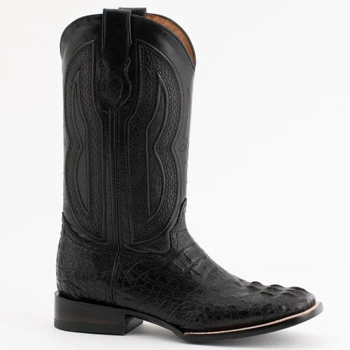 Ferinni Boot - Mens Dress Cowboy Boot - Ferrini Men's Dakota Hornback Caiman Western Boots - Square Toe Handcrafted Black in Black