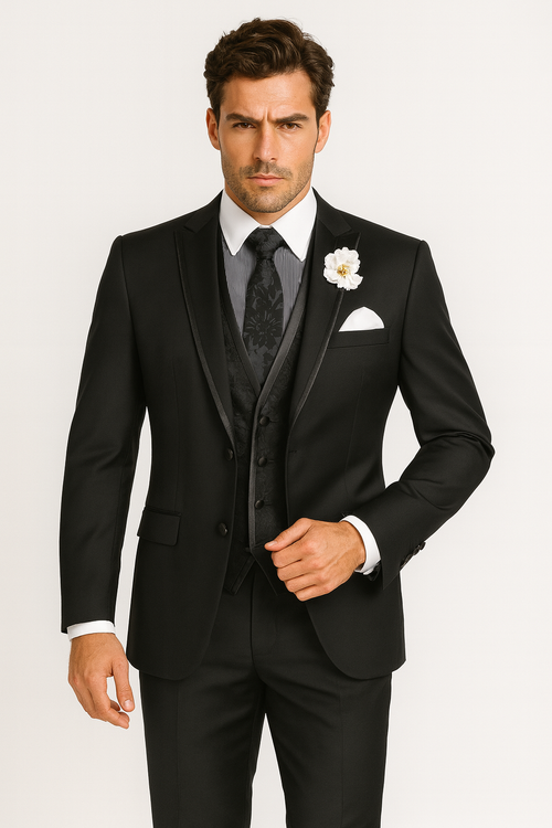 Leonardo Collection - Slim Fit Tuxedo 2 Buttons 3 Piece Suit Black