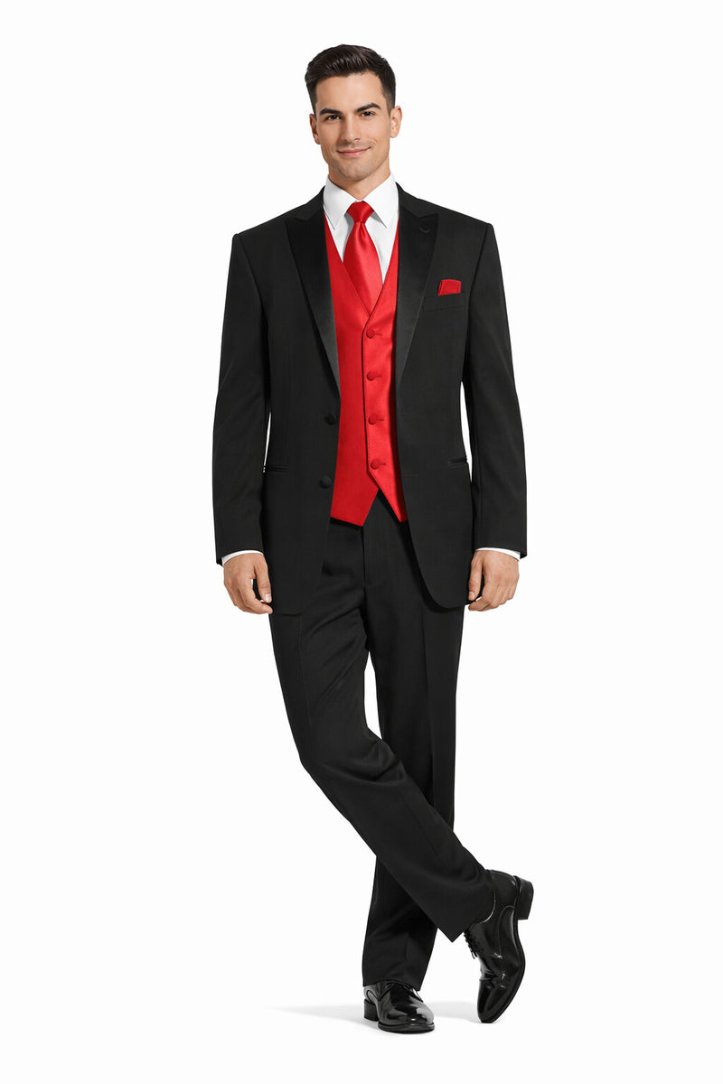 Black Suit With Red Vest and Tie Set