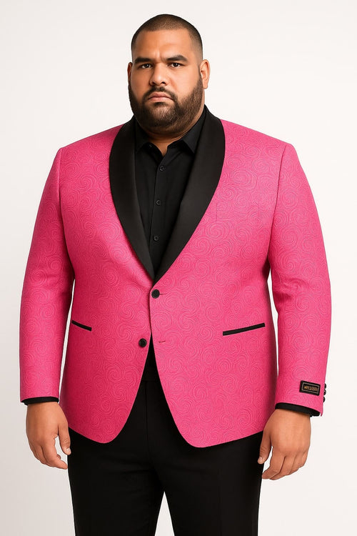 Men’s Hot Pink Paisley Tuxedo Blazer with Black Shawl Lapel Fuchsia Color Dinner Jacket Perfect for Prom