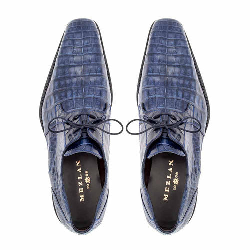 Mezlan Anderson Men’s Blue Lace-Up Dress Shoe – Genuine Crocodile Leather