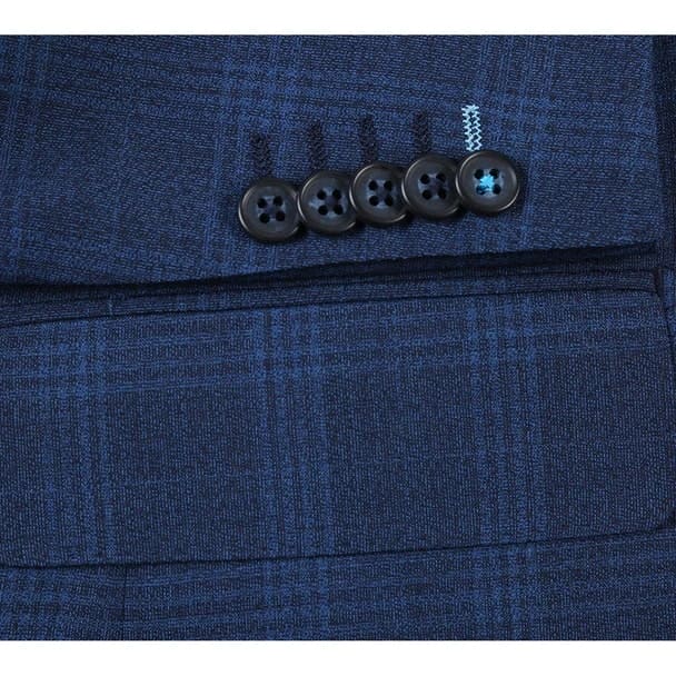 Designer Brand - Wool Stretch Single Breasted Slim Fit Blue Suit
