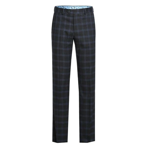 Stretch performance Single Breasted Slim Fit Charcoal and Blue Plaid Suit