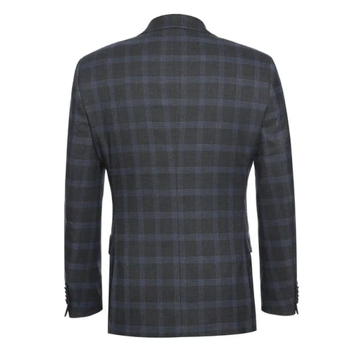 Stretch performance Single Breasted Slim Fit Charcoal and Blue Plaid Suit