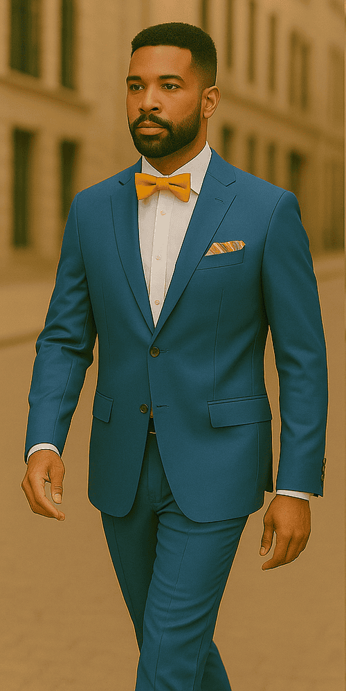 Blue Slim Fit Men’s Suit by Rossiman Rossi – Skinny Style with 1-Button Jacket