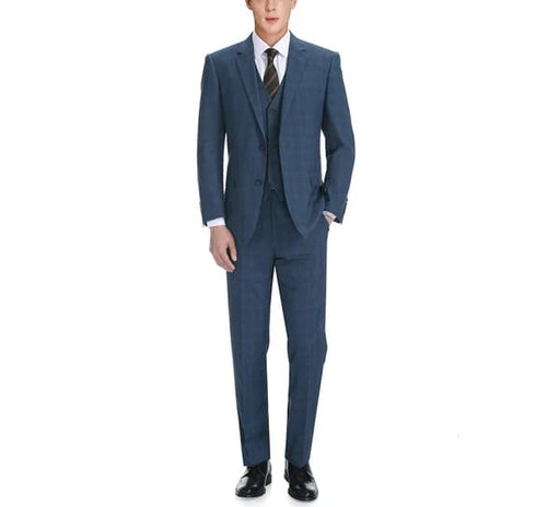 Renoir Clothing - Renoir Suit - Renoir Fashion - Performance 3-piece Classic Fit Blue Windowpane Check Renoir Suit