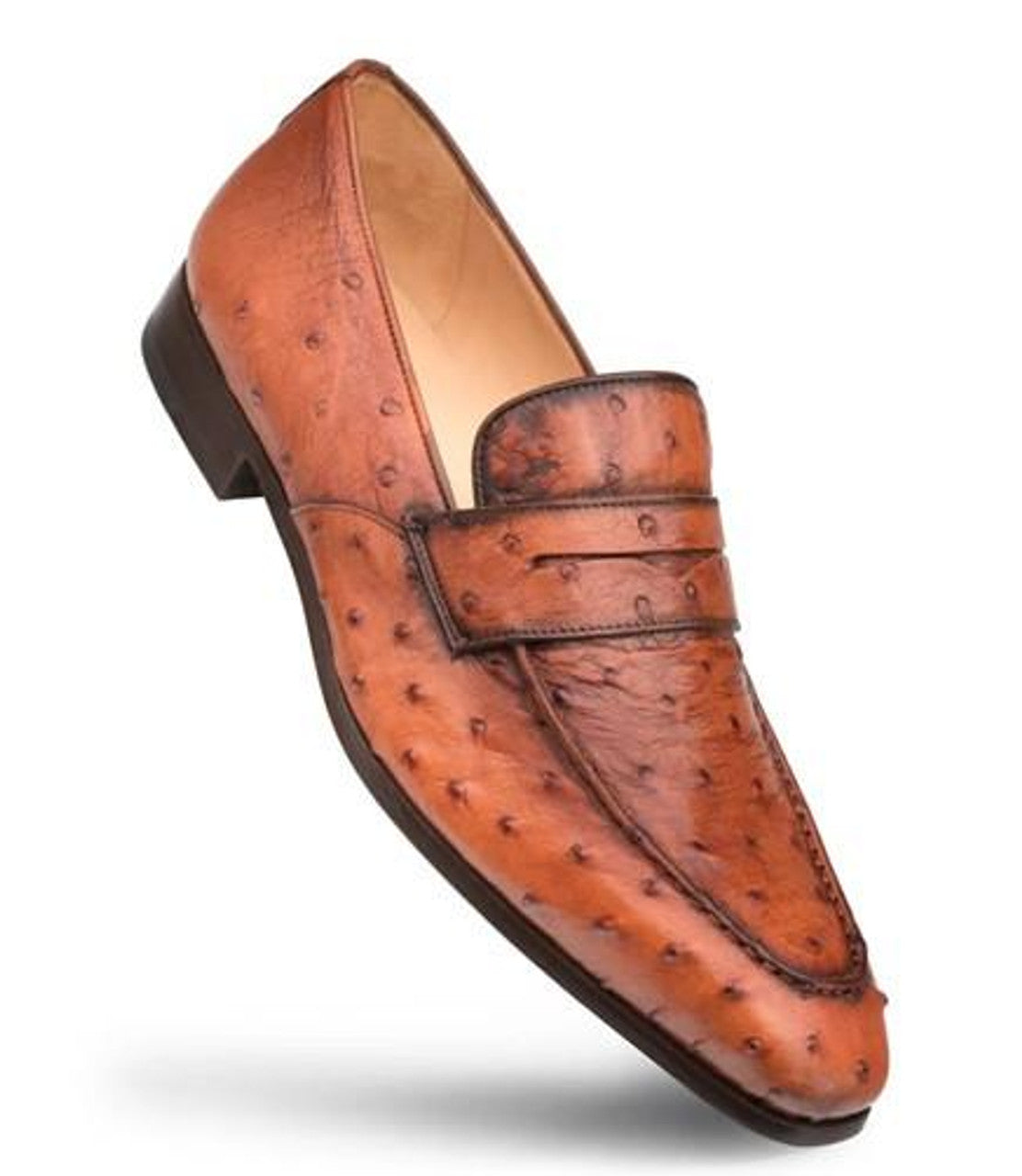 Mezlan Men's Brandy Ostrich Skin Slip On Loafer Lisbon
