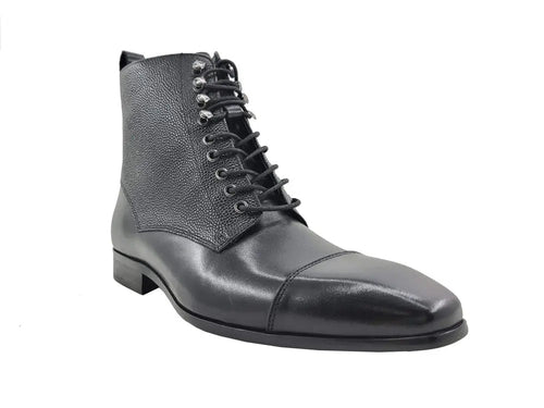 Brogue-Style Cap Toe Leather Boots for Men