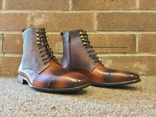 Brogue-Style Cap Toe Leather Boots for Men