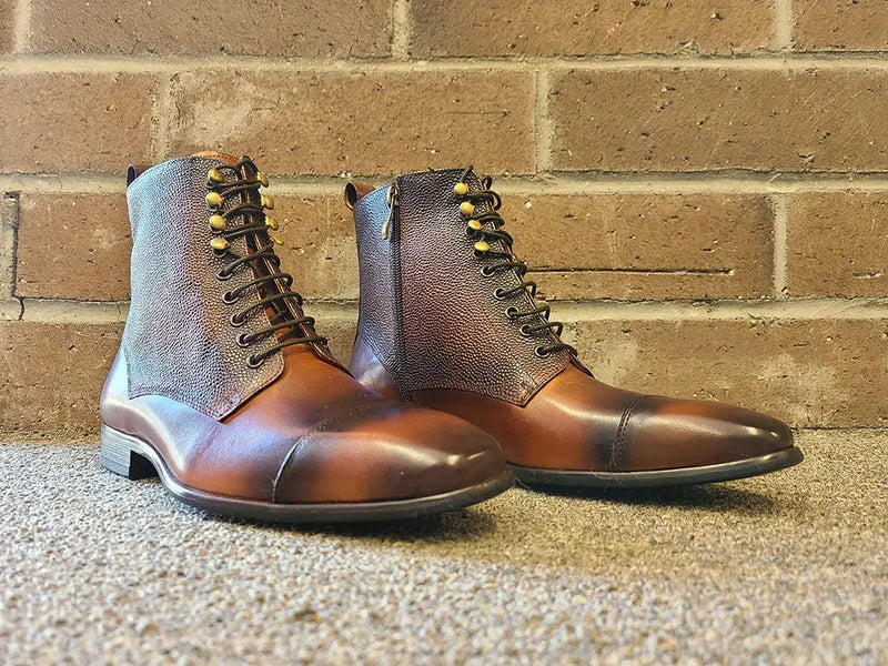 Carrucci Leather Brogue Cap Toe Boot