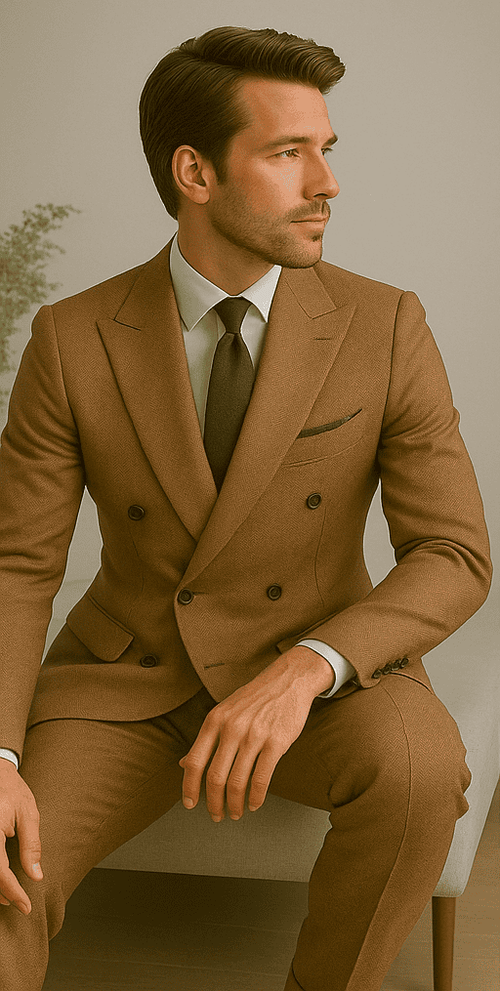 Wool Suit - Italian Made Business Suit by Statement Men's 100% Wool 2 Piece Double Breasted Suit - Subtle Windowpane