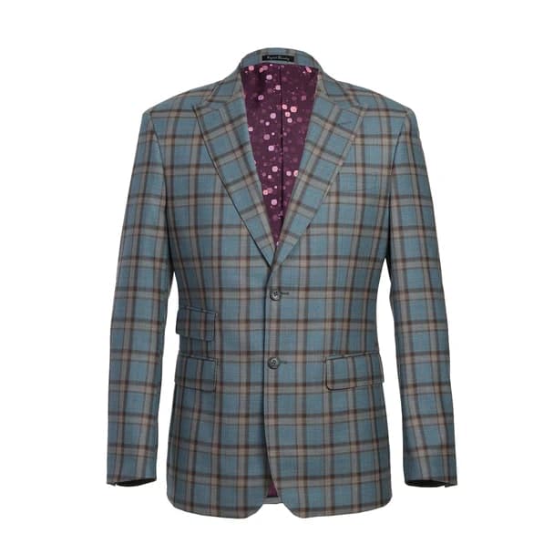 Wool Stretch Double Breasted Slim Fit Blue Grey and Bronze Suit