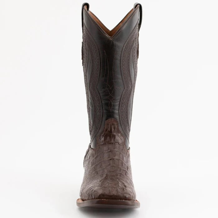 Ferinni Boot - Mens Dress Cowboy Boot - Ferrini Men's Dakota Hornback Caiman Boots - Square Toe Handcrafted Brown