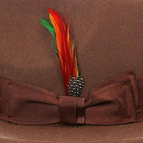 Gangster 100% Australian Wool Crushable Mens Fedora Hat - Removable Feather Gangster Brown Mens Fedora Hat