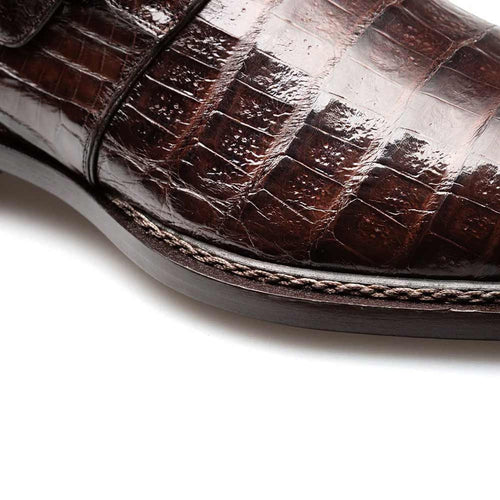 Gigolo Brown Crocodile Monk Strap Loafers by Mezlan – Exotic Leather Dress Shoes Made in Spain