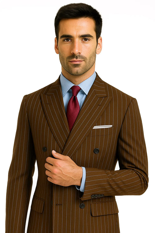 Brown Pinstripe Double-Breasted Suit