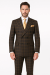 Men's Brown Plaid Double-Breasted Wool Suits – Classic Windowpane Two-Piece Formal Suits By Rossiman