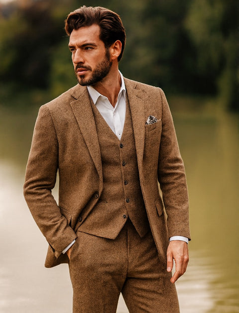 Brown Tweed Suit - Vintage Glasgow Brown Tweed Fabric - Two Button Jacket Style