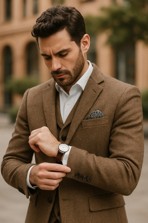 Brown Tweed Suit - Vintage Glasgow Brown Tweed Fabric - Two Button Jacket Style