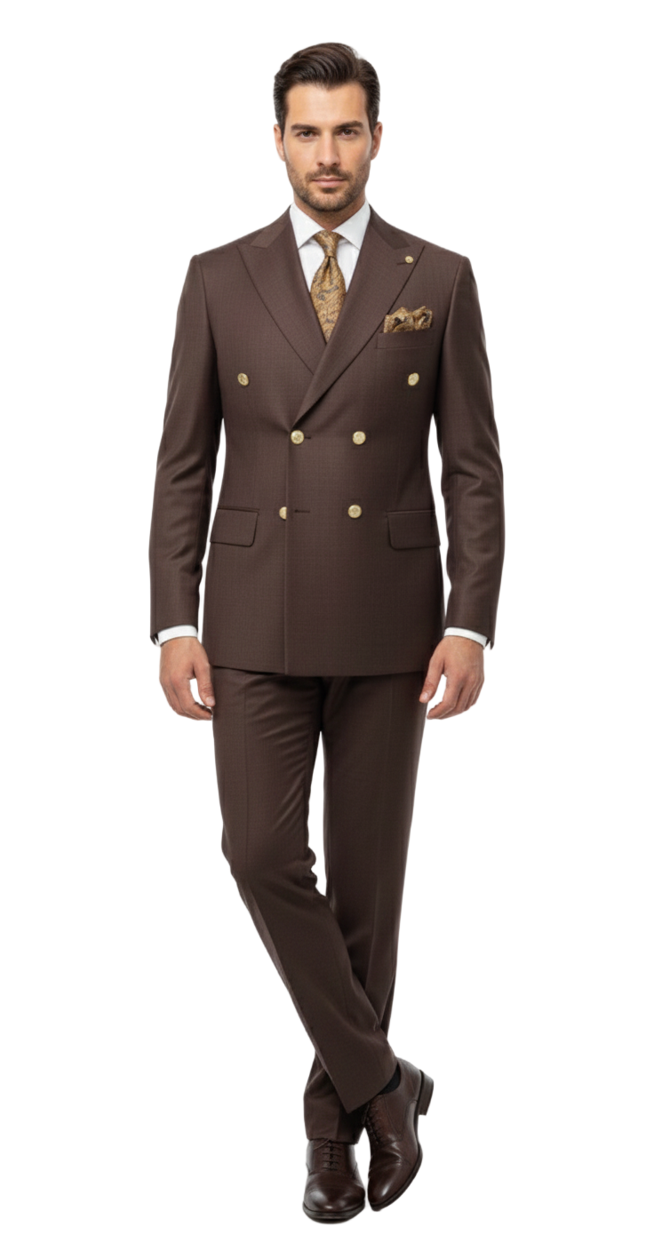 Mens Double Breasted Suits Gold Buttons - Brown Suit - Double Breasted Blazer