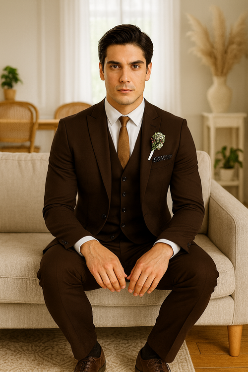 Mens Brown Linen Suit - Brown Summer Wedding Suit