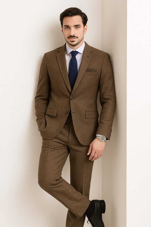 Tweed Suit 1920s Vintage Looking Fabric Vested Brown Herringbone Fabric Suit