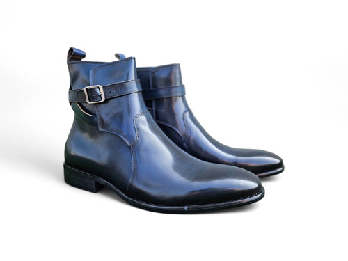 Buckle Leather Strap Boots Carrucci