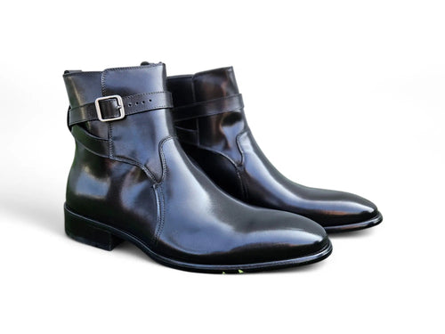 Buckle Leather Strap Boots Carrucci
