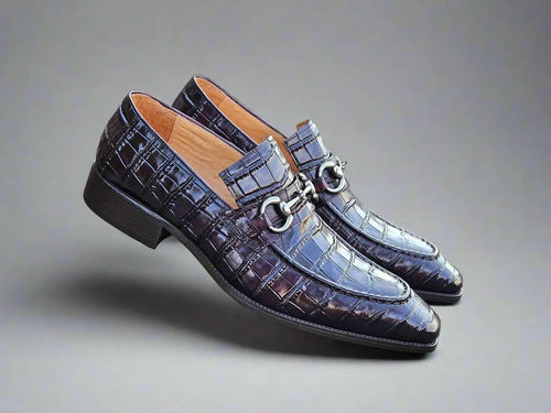 Men’s Gator Embossed Leather Buckle Loafers
