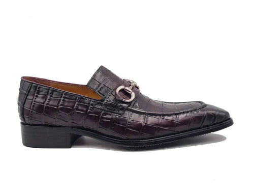 Mens Gator Embossed Leather Buckle Loafers