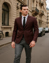 Mens Burgundy Paisley Tuxedo Blazer – Slim Fit Formal Dinner Jacket - Velvet Fabric - Slim Fitted
