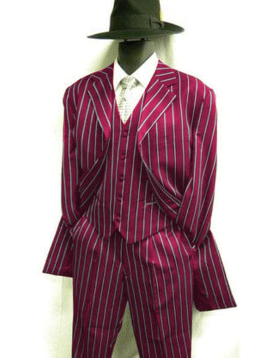 Burgundy ~Maroon Zoot Suit - Pimp Suit - Zuit Suit ~ Wine Color FASHION ZOOT 3 ~ Three Piece Suit 38'INCH LONG JACKET WITH COVERED BUTTON main image 1