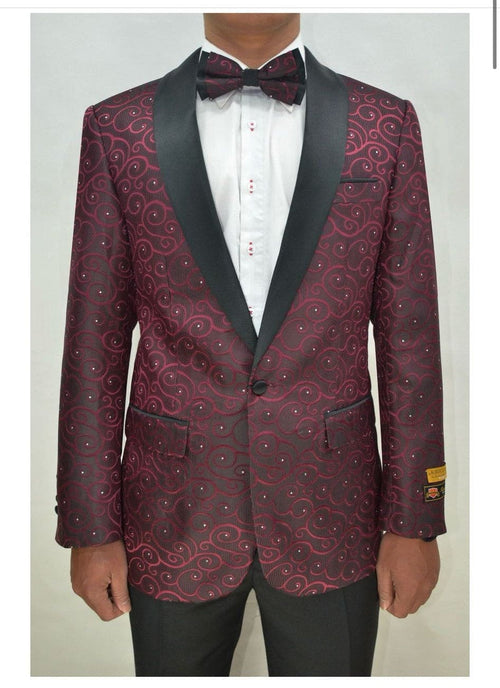 Paisley-300 Burgundy and Black Tuxedo Blazer with Bow Tie