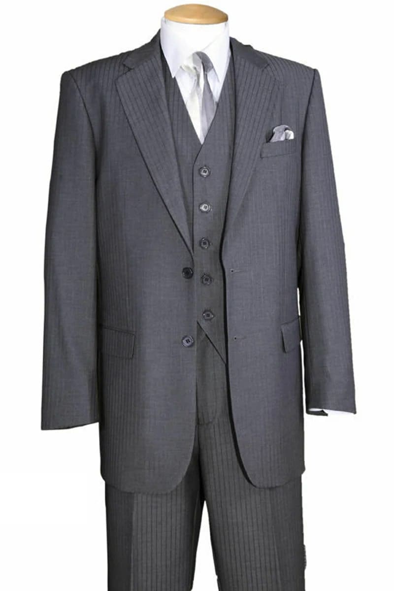 Mens Classic 2 Button Vested Ton on Ton Suit in Grey