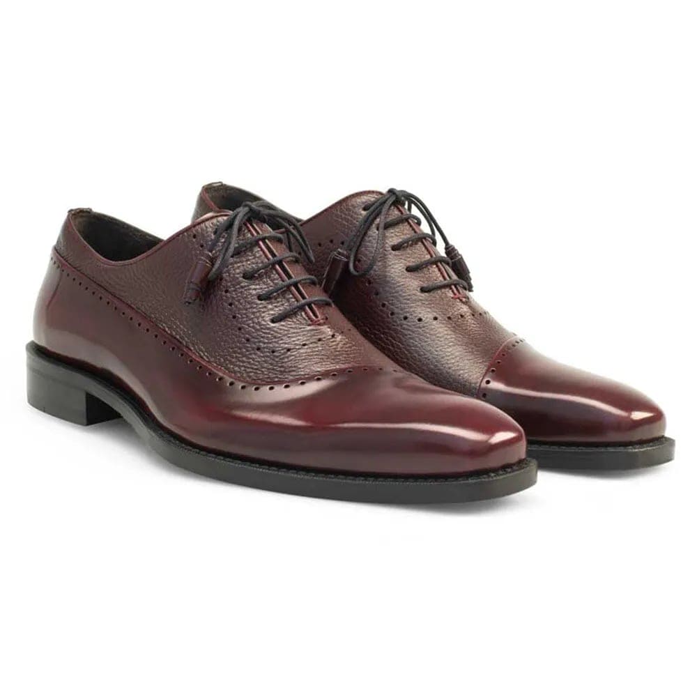 Mezlan Postdam Men’s Oxford – Burgundy Calfskin Leather Dress Shoes, Handmade in Spain
