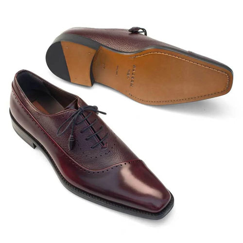Mezlan Postdam Men’s Oxford – Burgundy Calfskin Leather Dress Shoes, Handmade in Spain